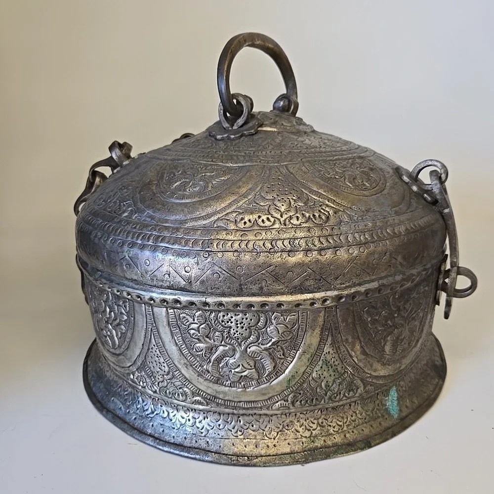 Antique‎ Brass Beautifully Carved Chapati/Masala Container